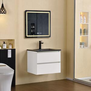 HongKong White 60 komplett fürdőszoba bútor fali mosdószekrénnyel, fekete slim mosdóval és tükörrel