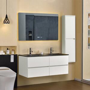 HD Hongkong Duo White 120 komplett fürdőszoba bútor szett fali mosdószekrénnyel, dupla fekete slim mosdóval, tükörrel és magas szekrénnyel