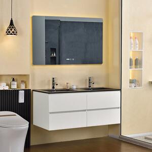 Hongkong Duo White 120 komplett fürdőszoba bútor fali mosdószekrénnyel, dupla fekete slim mosdóval és tükörrel