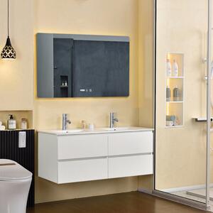 HD Hongkong Duo White 120 komplett fürdőszoba bútor fali mosdószekrénnyel, dupla kerámia mosdóval és tükörrel