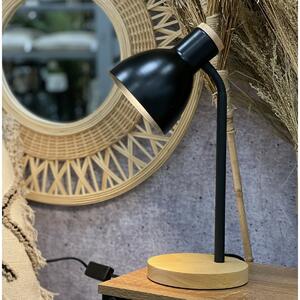 Solano fém asztali lámpa fa talppal fekete, 14 x 36 cm