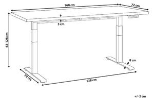 Fehér elektromosan állítható íróasztal 160 x 72 cm DESTINES