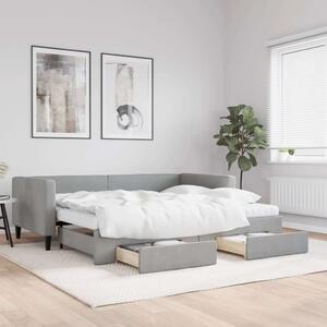 VidaXL világosszürke kihúzható szövet heverő fiókokkal 90 x 200 cm