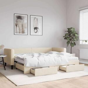 VidaXL krémszínű kihúzható szövetheverő fiókokkal 80 x 200 cm