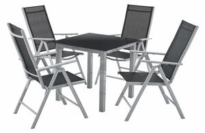 Milano kerti bútor 5 darabos, asztallal és 4 székkel, ezüstszürke