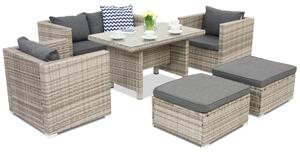 Garden Point Roma Apetito 4 technorattán kerti bútorok + 2 puffok, szürke