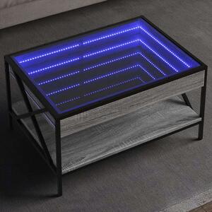 VidaXL szürke sonoma végtelen hatású LED-es dohányzóasztal 70x50x38 cm