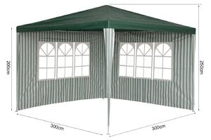 Party sátor / pavilon RAFAEL 3 x 3 m fehér-zöld, csíkos - 2 oldalfallal együtt