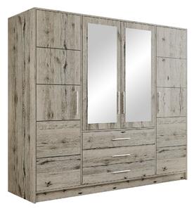 Gardróbszekrény Dortivu, Laminált forgácslap, 200x196x58cm, Wellingtoni tölgy, Ezüst