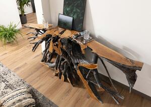 UNIKA Konzolasztal 250x50x80 cm, természetes, lakkozott, teakfa