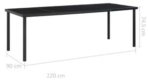 VidaXL fekete acél és üveg kerti asztal 220 x 90 x 74,5 cm
