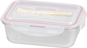 Tárolóedény MagicHome, Téglalap alakú, 1000 ml, fedéllel, evőeszközzel, Clip