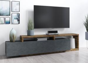 TV-állvány Lutiva 103, Laminált forgácslap, 52x219x45cm, Matera szürke, Sötét lucfenyő