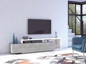 TV-állvány Lutiva 103, Laminált forgácslap, 52x219x45cm, Fehér, Beton