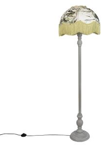 Fekete állólámpa virágmintás búrával és fehér belsővel 45 cm - Classico