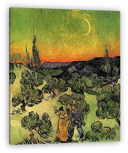 Vincent Van Gogh: Tájkép sétáló párral és félholddal (vászonkép)