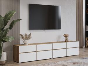 TV-állvány Alfere 101, Laminált forgácslap, 48x225x40cm, Wotan tölgy, Fehér
