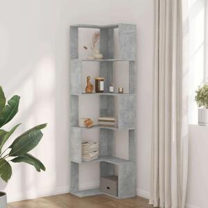 VidaXL 5 szintes betonszürke szerelt fa sarok könyvespolc 50x50x179 cm