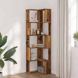 VidaXL 5 szintes antik fa szerelt fa sarok könyvespolc 50 x 50 x 179cm