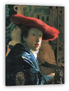 Jan Vermeer: Nő piros kalapban (vászonkép)