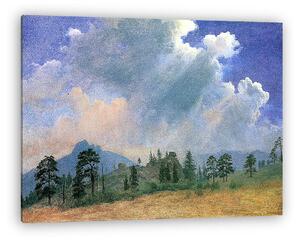 Albert Bierstadt: Fenyőfák és viharfelhők (vászonkép)