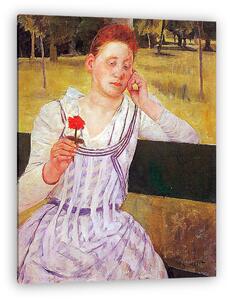 Mary Cassatt: Nő piros virággal (vászonkép)
