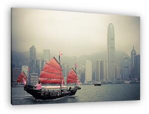 Kínai vitorlás és a ködös Hongkong (vászonkép)