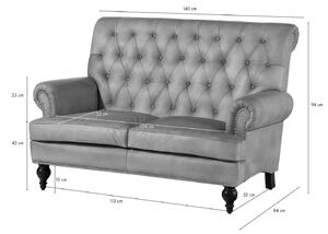 Massziv24 - CAMBRIDGE 2 üléses kanapé valódi bőrből, 140x84x94 szürke