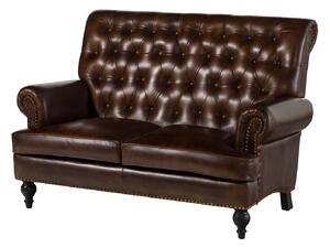 Massziv24 - CAMBRIDGE 2 üléses kanapé valódi bőrből, 140x84x94 barna színben