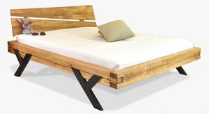 Modern tömörfa ágy, acél lábak Y alakban, 180 x 200 cm