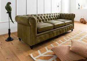Massziv24 - CAMBRIDGE 3 üléses valódi bőr kanapé, 216x82x75, zöld