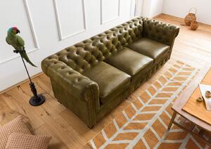 Massziv24 - CAMBRIDGE 3 üléses valódi bőr kanapé, 216x82x75, zöld