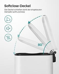 Konyhai pedálos kuka, 50l szemetes kuka puha záródással, fehér