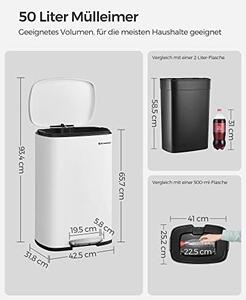 Konyhai pedálos kuka, 50l szemetes kuka puha záródással, fehér