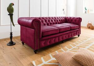 CAMBRIDGE 3 üléses valódi bőr kanapé, 216x82x75, piros