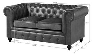 Massziv24 - CAMBRIDGE 2 üléses kanapé, valódi bőr, 158x82x75 szürke