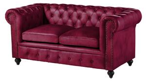 Massziv24 - CAMBRIDGE kanapé 2 személyes valódi bőr, 158x82x75 piros