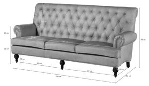 Massziv24 - CAMBRIDGE 3 személyes kanapé valódi bőr, 196x84x94, szürke