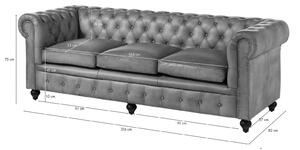 CAMBRIDGE 3 személyes kanapé, valódi bőr, 216x82x75, szürke