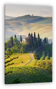 Toszkána, táj és parasztház a Val d'Orcia dombjaiban (vászonkép)
