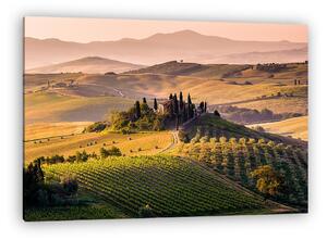 Toszkána, táj és parasztház a Val d'Orcia dombjaiban (vászonkép)