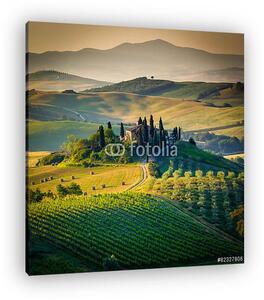 Toszkána, táj és parasztház a Val d'Orcia dombjaiban (vászonkép)