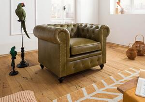 CAMBRIDGE Valódi bőr fotel, 105x82x75, zöld
