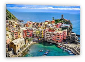 Scenic view of ocean and harbor a színes falu Vernazza (vászonkép)