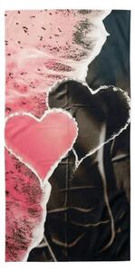 Gyorsan száradó tengerparti fürdőlepedő SEA OF HEARTS rózsaszín-fekete 70 x 140 cm, 100% mikroszál