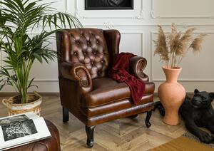 Massziv24 - CAMBRIDGE Valódi bőr szárnyas szék, 88x80x108, barna
