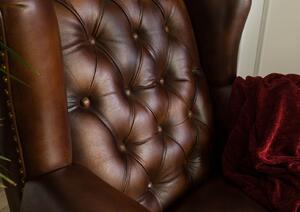 CAMBRIDGE Valódi bőr szárnyas szék, 88x80x108, barna