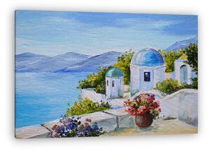 Santorini, ház a tenger közelében (olajfestmény reprodukció) (vászonkép)