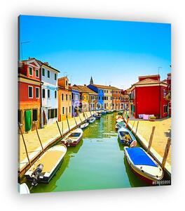 Velence, Burano sziget-csatorna, színes házai (vászonkép)
