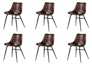 DARKNESS Valódi bőr szék, 47x59x78, barna 6 darabos készlet